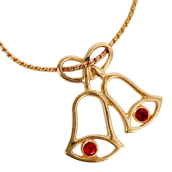 Vintage Avon Glowing Bells Christmas Necklace Signed Festive Holiday Jewelry - Picture 1 of 11